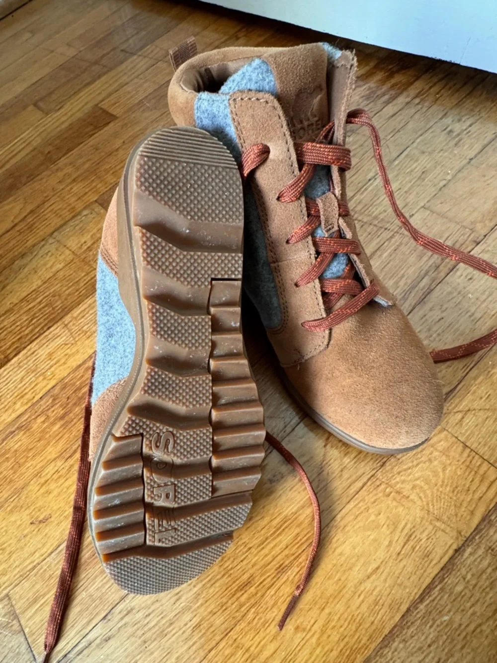 Sorel Suede Lace-Up Wedge Booties in Rust and Gray - Picture 4 of 4